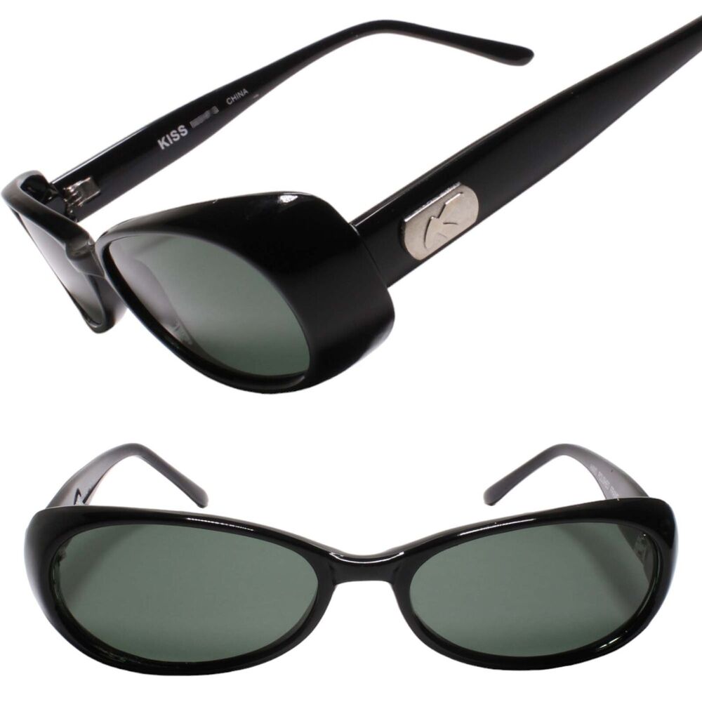 Old Stock 90s Genuine Vintage Rectangle Metallic Temple Accent Black Sunglasses